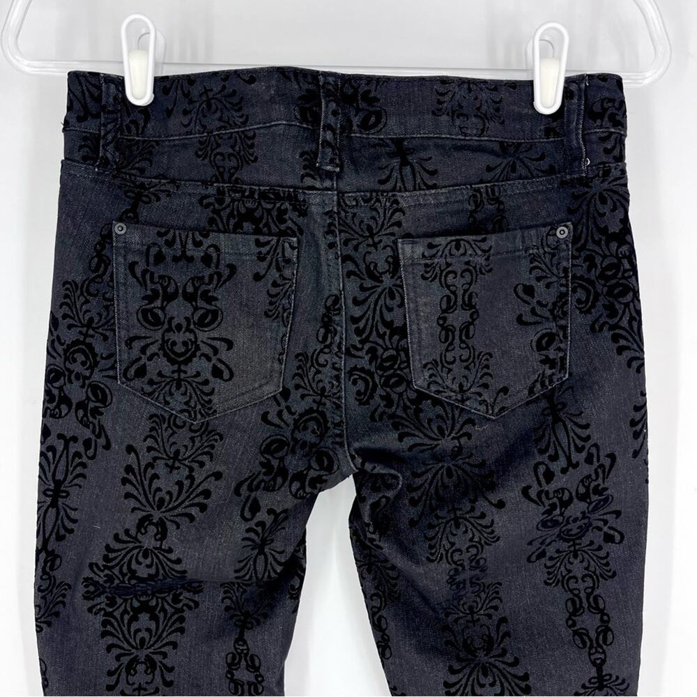 Bisou Bisou Michele Bohbot‎ Black Flocked Skinny Jeans Size 4 - Picture 5 of 8